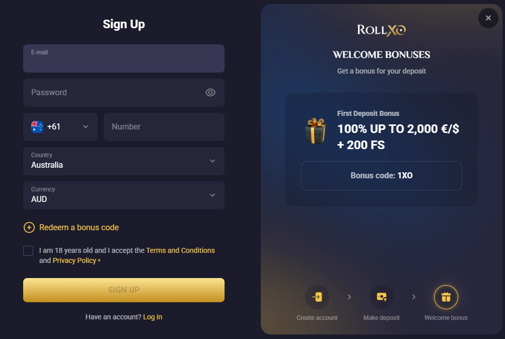 RollXO Casino: Register
